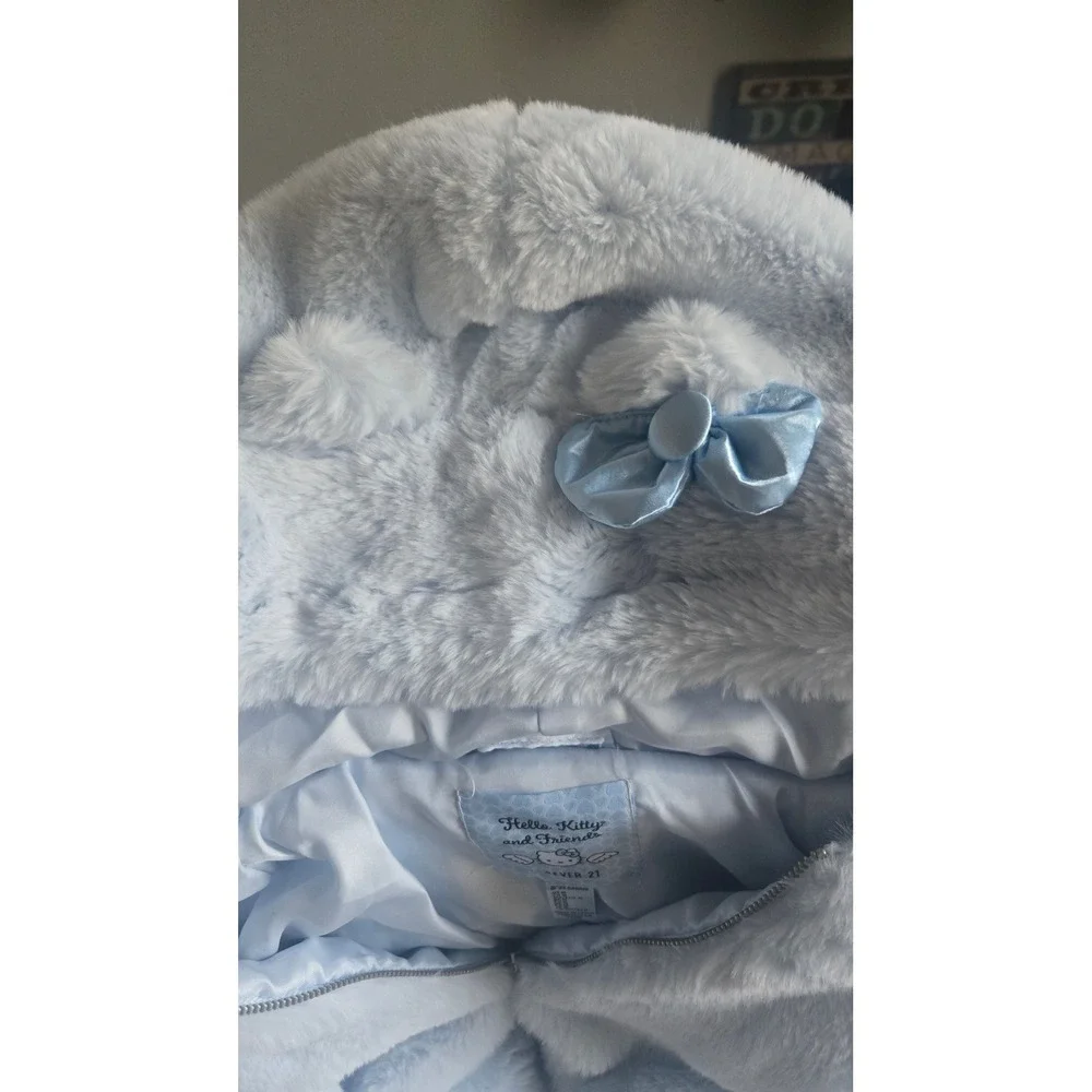 Forever 21 Hello Kitty and Friends Faux Fur Hooded Jacket Light Blue kids medium - Picture 2 of 3